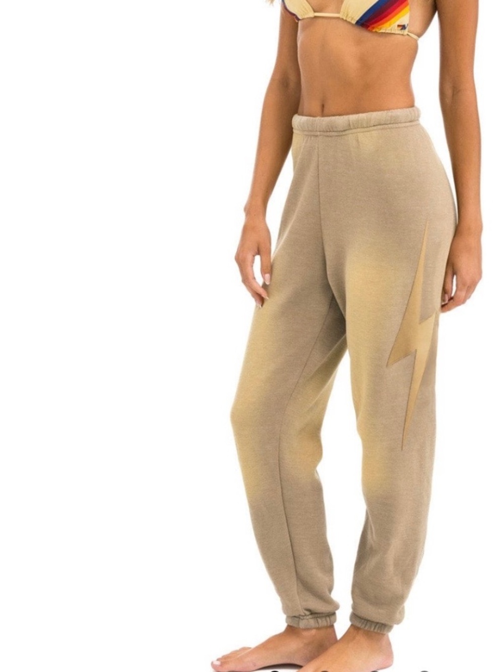 Aviator nation women’s beige bolts sweatpants new size small